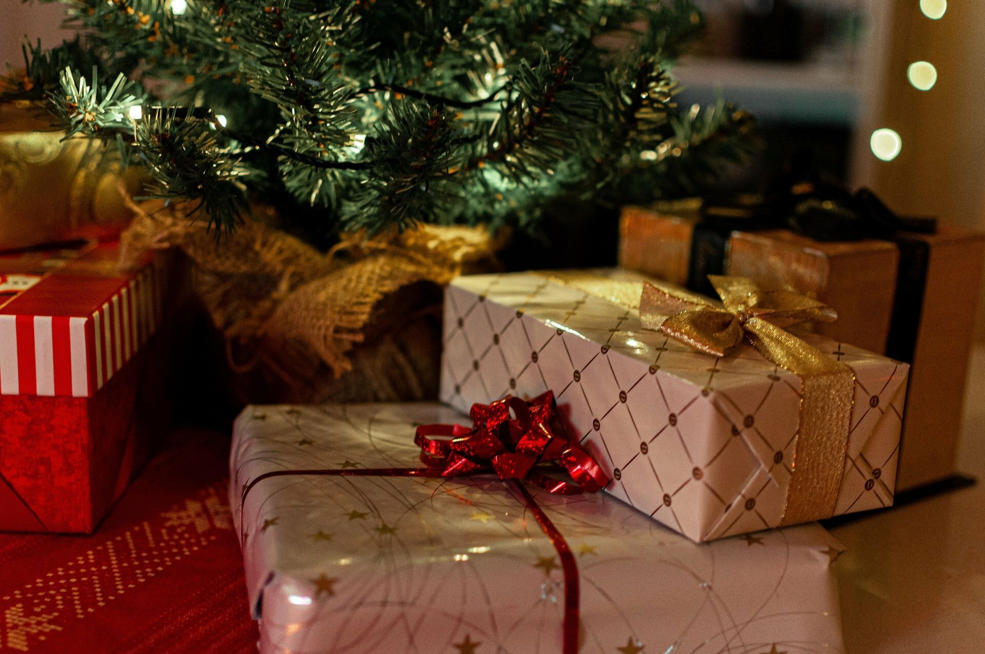 presents under a christmas tree