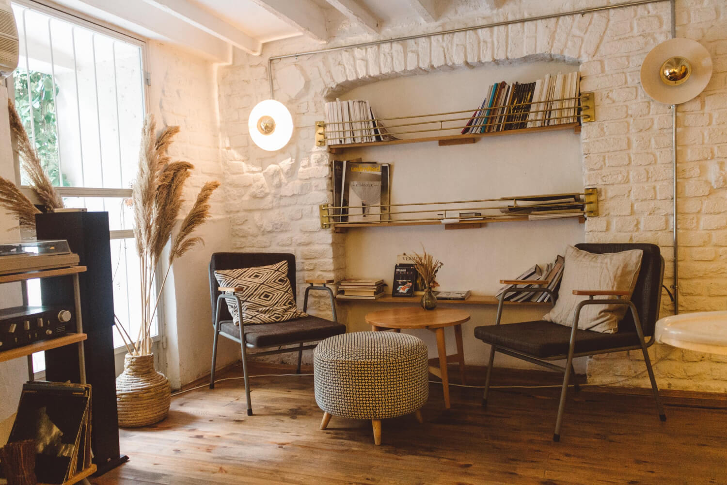 a room with chairs and a table