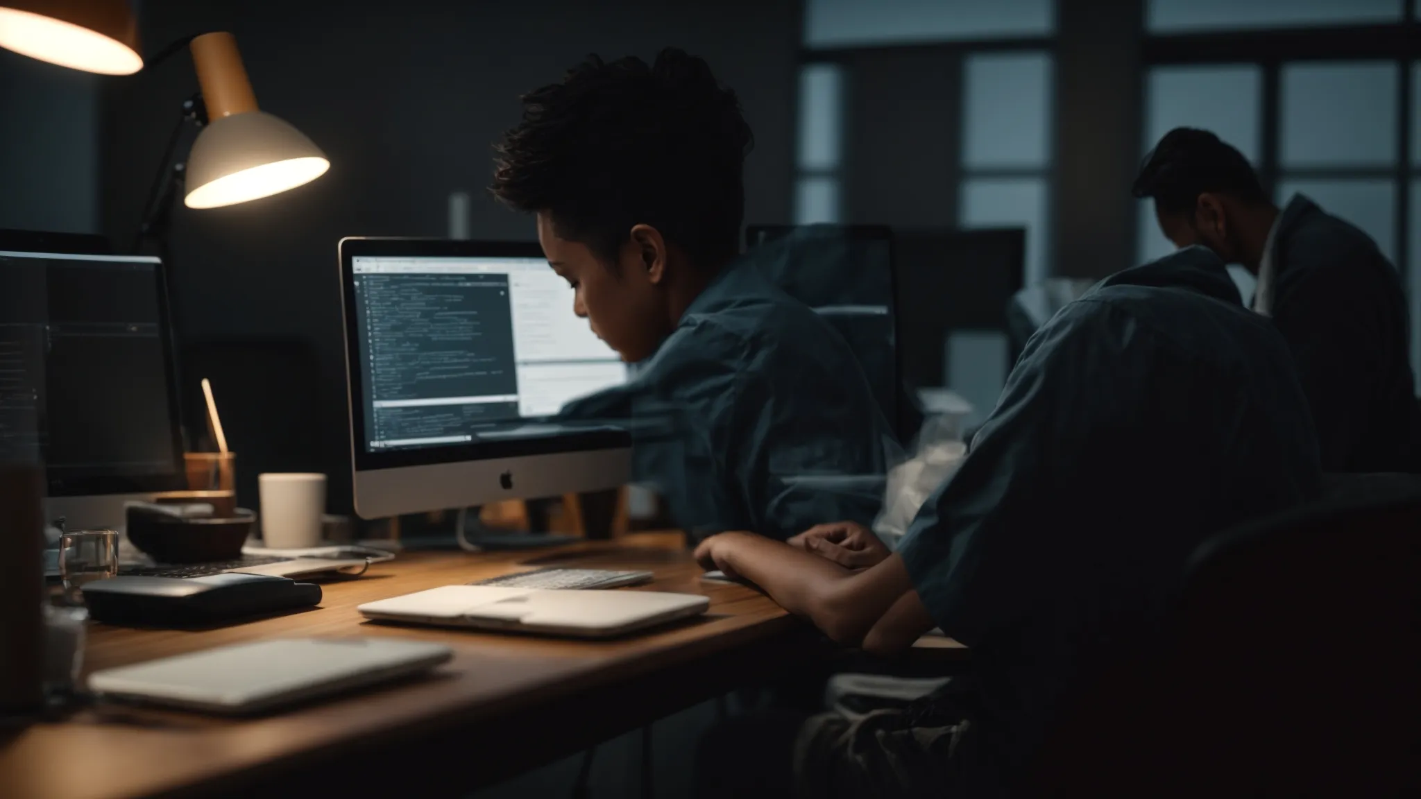 a person sitting at a desk with a laptop open to a coding interface, embarking on learning laravel.
