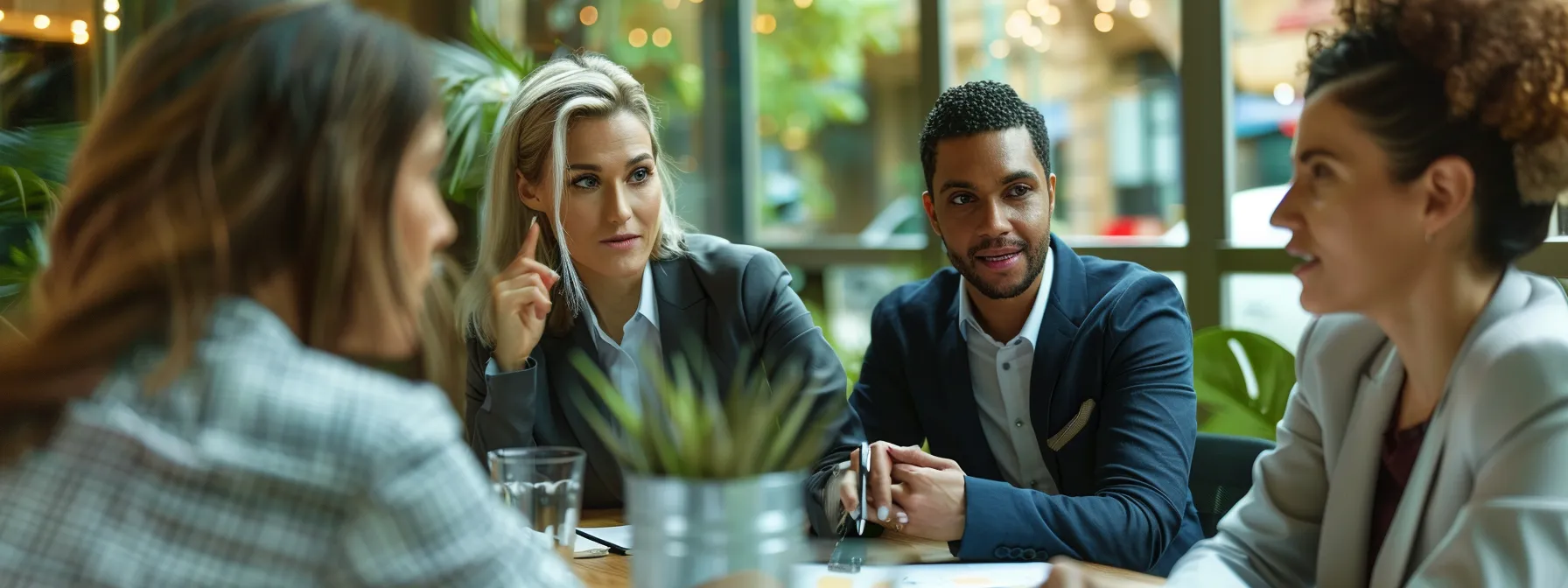 a group of business professionals discussing immune-boosting benefits of raw dog food.