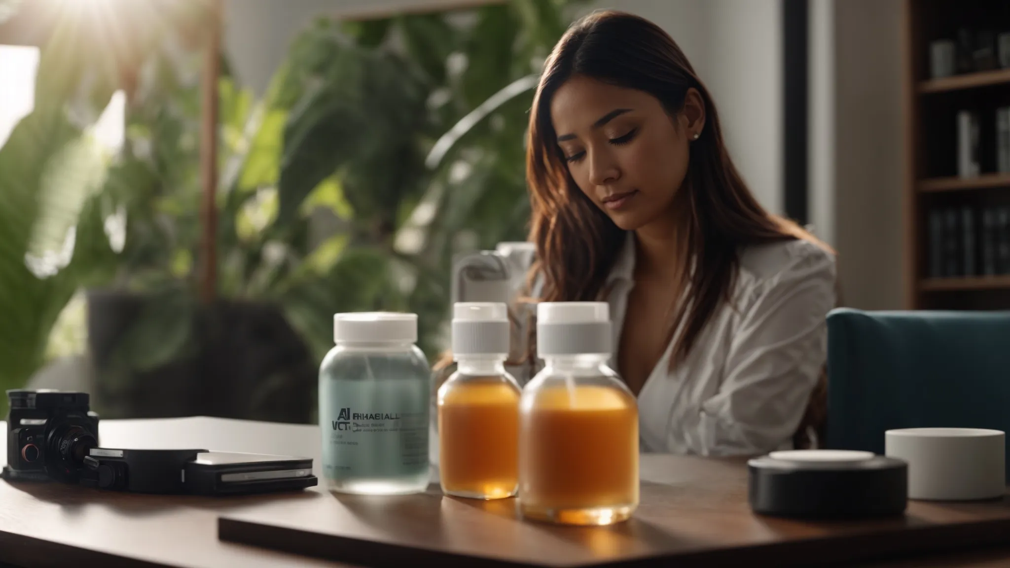 a business professional demonstrating the use of mct wellness products with an anchor in the background.